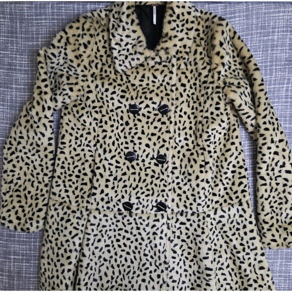 Free People Leopard Print Double Breasted Swing Coat Faux Fur Women's 4 - Picture 6 of 14